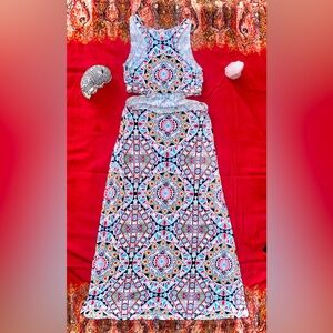 Billabong open-back cotton geometric long dress